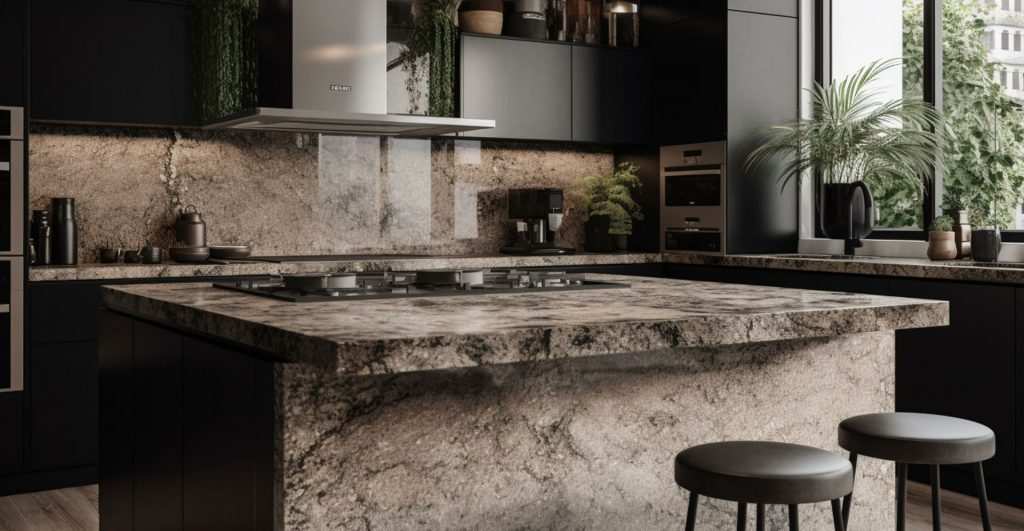 Granite worktops in kitchen