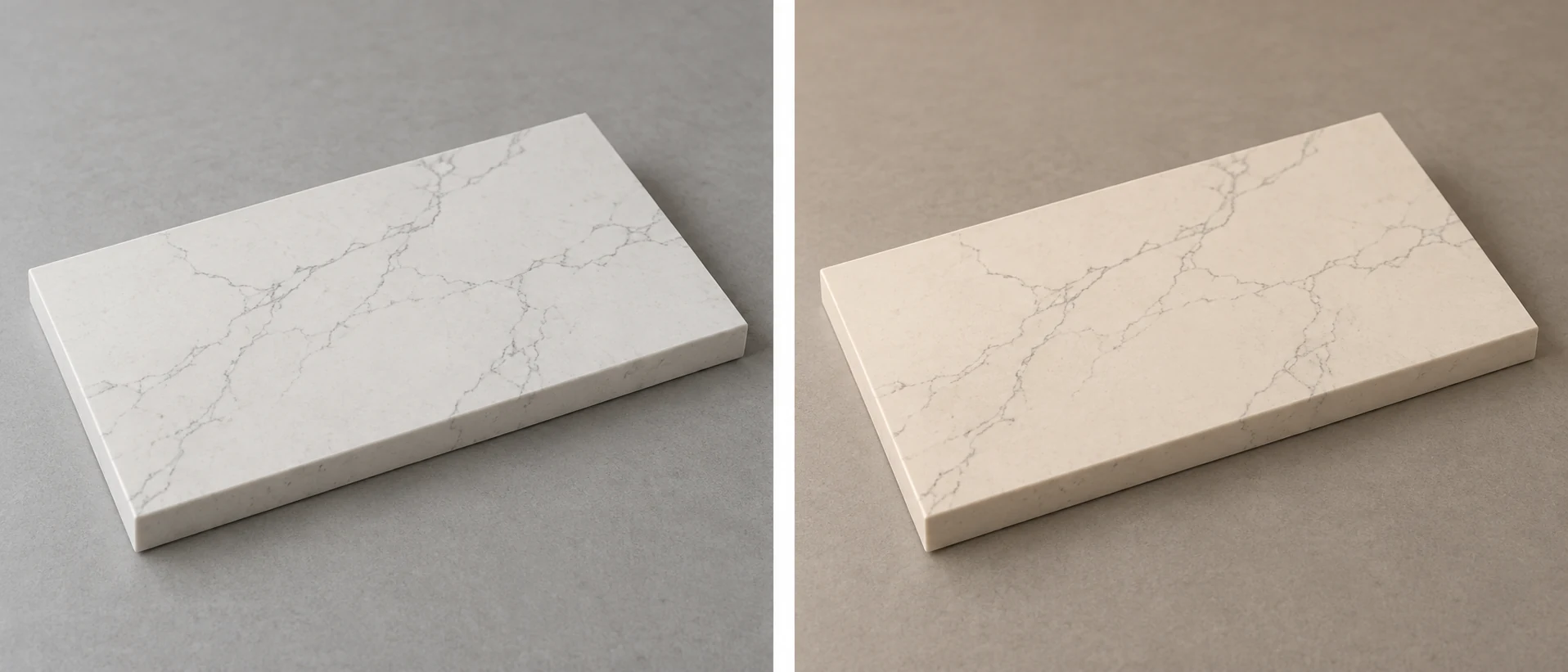 The same ivory quartz sample in daylight and warmer evening light.